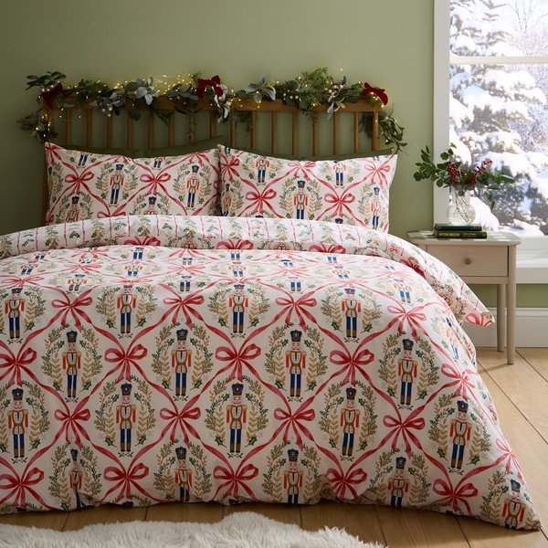 Enojna posteljnina v naravni barvi 135x200 cm Christmas Nutcracker Bows – Catherine Lansfield