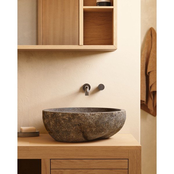 Siv kamnit okrogel umivalnik ø 40 cm Tetsu – Kave Home-image-1