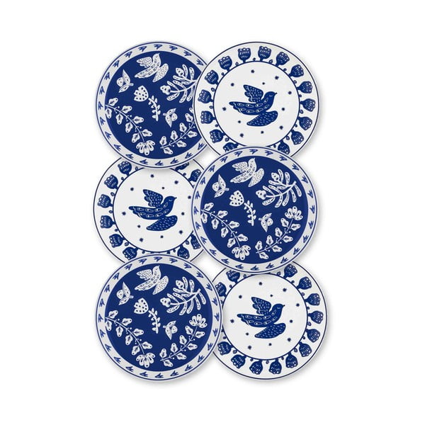 Komplet 6 belo-modrih porcelanastih desertnih krožnikov  Mia Bloom, ⌀ 19 cm