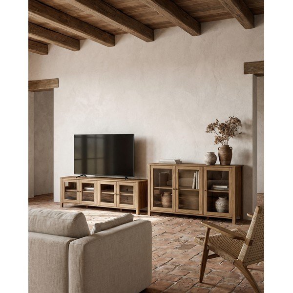 Vitrina iz masivnega bora v naravni barvi 142x80x40 cm Alessandra – Marckeric-image-1