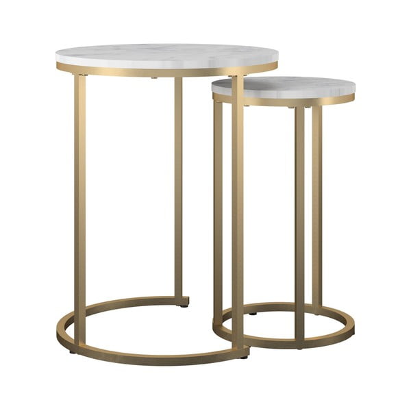 Bele/zlate okrogle mizice v marmornem dekorju v kompletu 2 ks ø 45 cm Amelia – CosmoLiving by Cosmopolitan-image-2