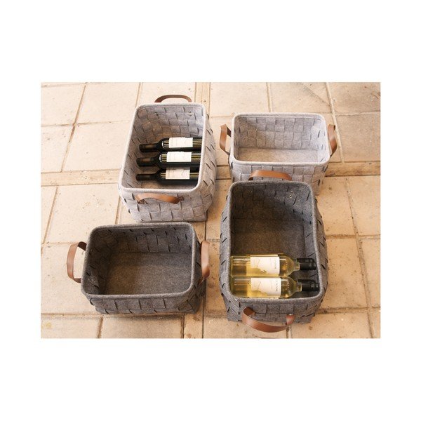 Svetlo siva košara za shranjevanje z usnjenimi ročaji PT LIVING Storage, dolžina 38 cm-image-1