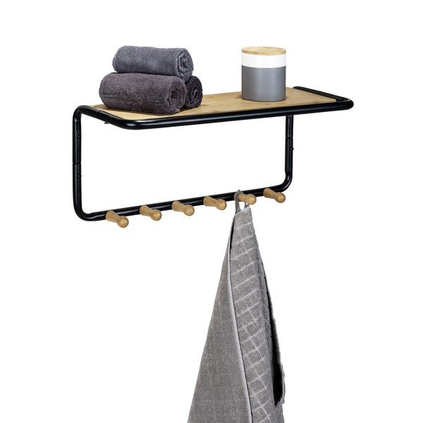 Črn/naraven kovinski stenski obešalnik s polico Loft – Wenko-image-2