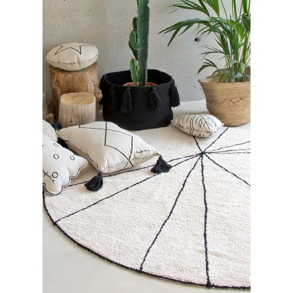 Kremno bela pralna ročno tkana bombažna okrogla preproga ø 160 cm Trace Beige – Lorena Canals-image-1