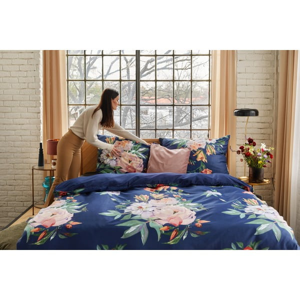 Mornarsko modra posteljnina iz bombažnega satena Bonami Selection Floret, 200 x 220 cm-image-4