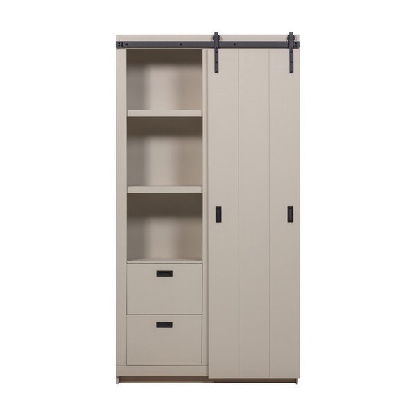 Sivo-bež omarica iz masivnega bora z drsnimi vrati 122x230x37 cm Slide – vtwonen