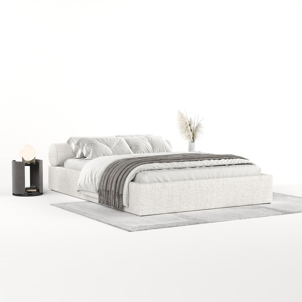 Kremno bela oblazinjena zakonska postelja s prostorom za shranjevanje z letvenim dnom 160x200 cm Solvo – Maison de Rêve-image-2