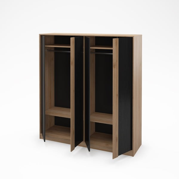 Črna/naravna garderobna omara v hrastovem dekorju 180x197,5x53 cm Dennis – Marckeric-image-3