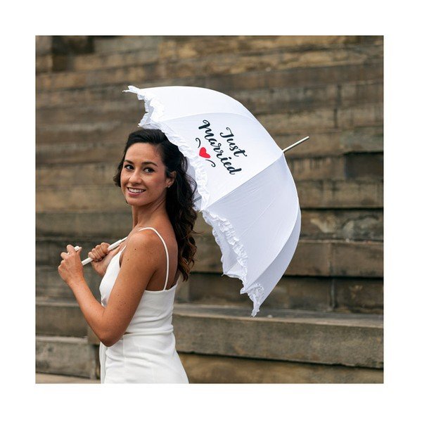 Beli poročni dežnik Just Married, ⌀ 90 cm-image-3