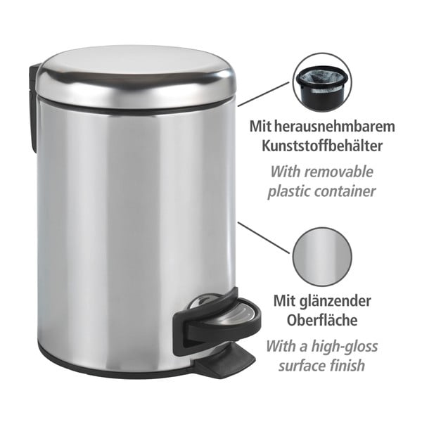 Srebrn koš za smeti s pedalom Wenko Leman Shiny, 3 l-image-4