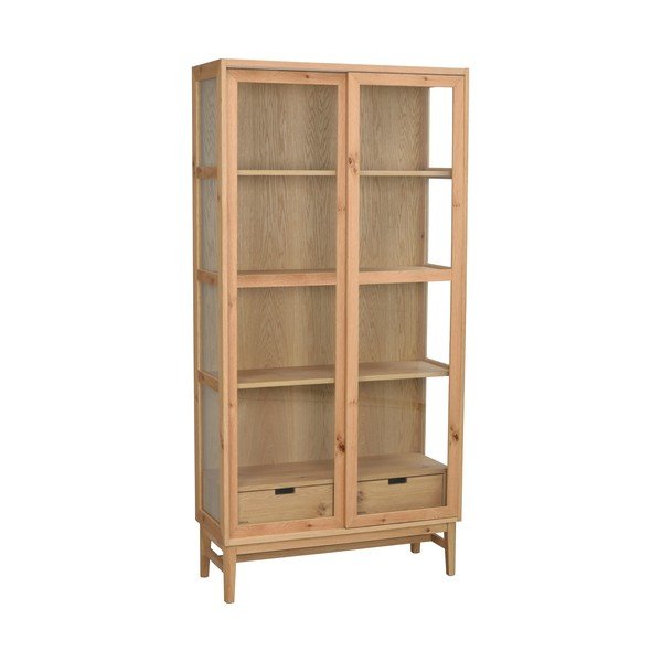 Vitrina v hrastovem dekorju z drsnimi vrati v naravni barvi 100x203 cm Hazelton – Rowico-image-3