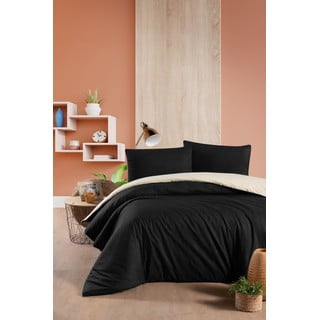 Črno-kremno bela bombažna podaljšana posteljnina za zakonsko posteljo z rjuho 200x220 cm - Mila Home