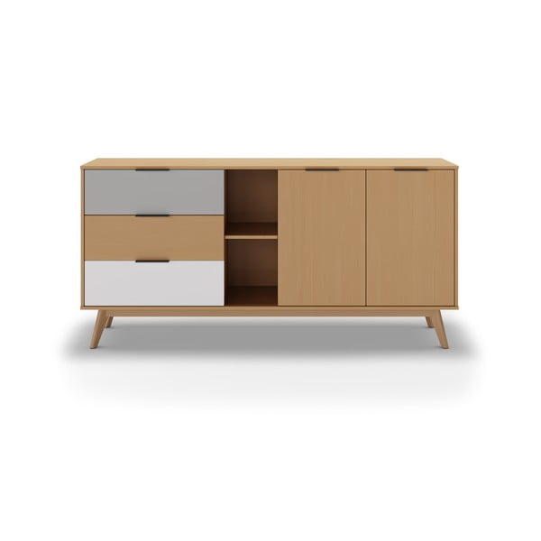 Nizka komoda iz masivnega bora v naravni barvi 165x81 cm Elfa – Marckeric-image-4