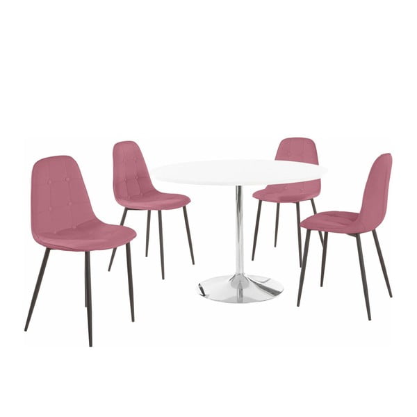 Støraa Terri okrogla jedilna miza in 4 roza stoli