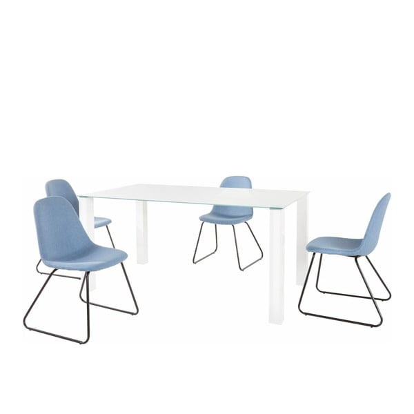 Komplet bele jedilne mize in 4 modrih jedilnih stolov Støraa Dante Colombo Duro