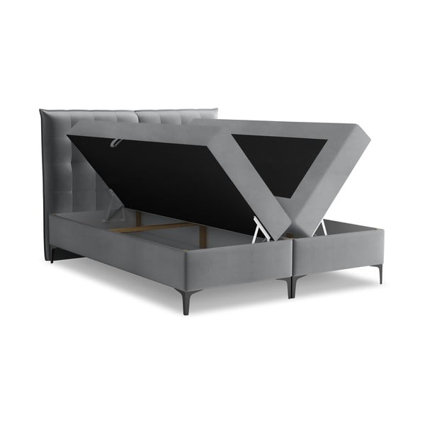 Siva boxspring postelja s prostorom za shranjevanje 180x200 cm Mikana – Makamii-image-1