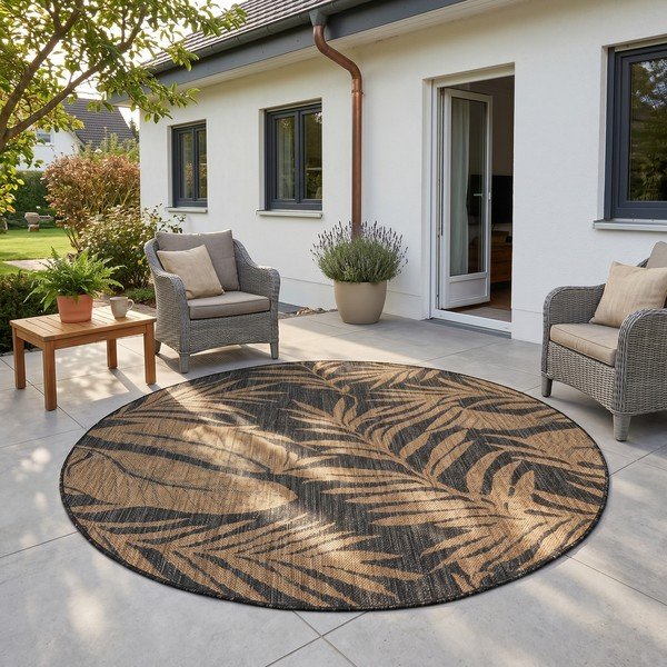 Črna/rjava okrogla notranja in zunanja preproga ø 160 cm Mira 1451 – Ayyildiz Carpets-image-1