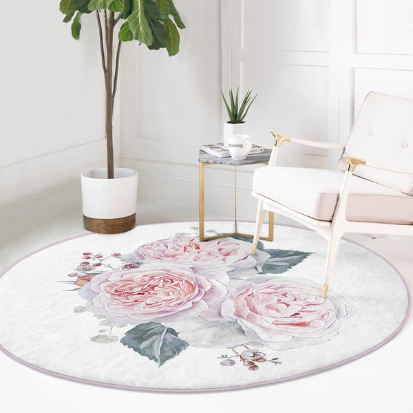 Bela/rožnata pralna okrogla preproga primerna za robotski sesalnik ø 80 cm Comfort – Mila Home-image-2