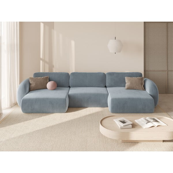 Prašno modra žametna raztegljiva/s prostorom za shranjevanje kotna sedežna garnitura (v obliki črke "U") Tonale – Cosmopolitan Design-image-1