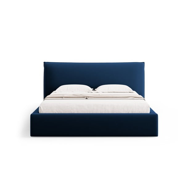 Temno modra oblazinjena zakonska postelja s prostorom za shranjevanje in letvenim dnom 160x200 cm Elio – Milo Casa-image-3