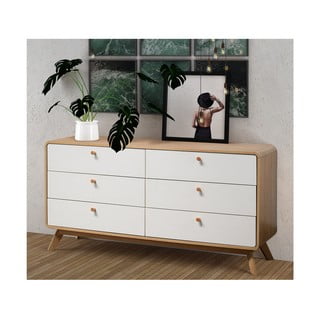 Bela nizka komoda v hrastovem dekorju 150x74 cm Caitlin – Støraa