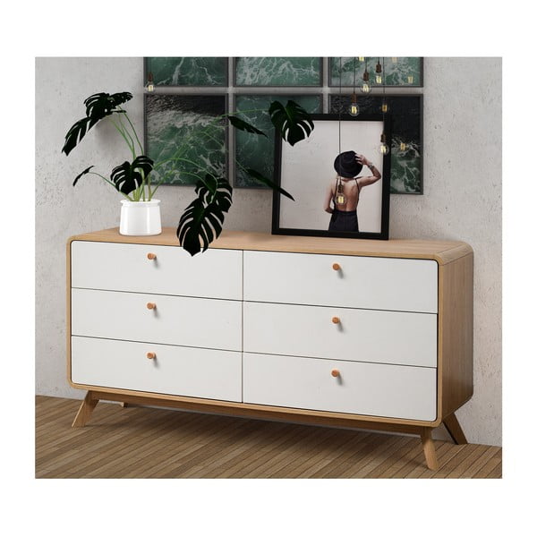 Bela nizka komoda v hrastovem dekorju 150x74 cm Caitlin – Støraa-image-1