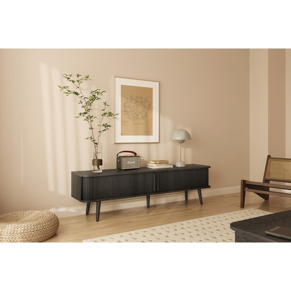 Črna TV omarica v hrastovem dekorju 178x50x40 cm Rove – Woodman-image-1