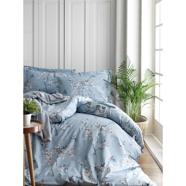 Modra enojna posteljnina iz renforce bombaža 140x200 cm Blue Floral – Mila Home Luxury-image-1