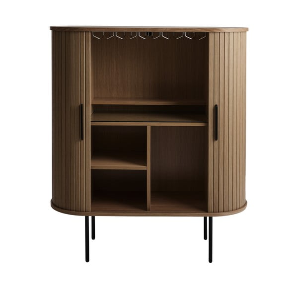 Rjava vinska omara v hrastovem dekorju z drsnimi vrati 100x118x40 cm Nola – Unique Furniture-image-3