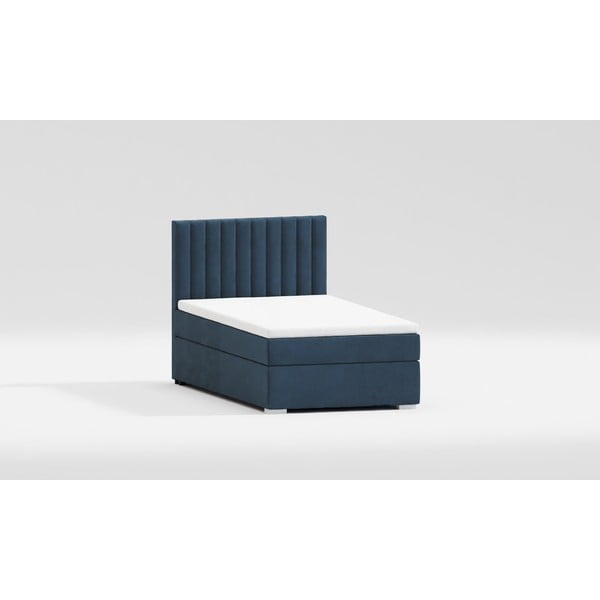 Temno modra oblazinjena postelja s prostorom za shranjevanje z letvenim dnom 90x200 cm Bunny – Ropez