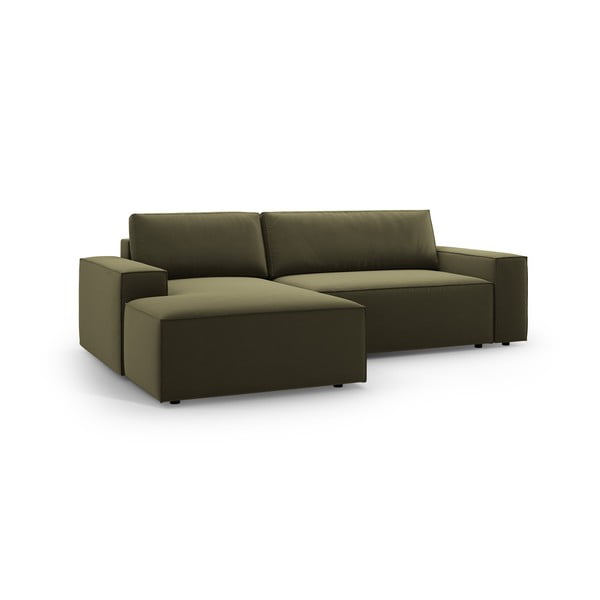 Zelena žametna raztegljiva/s prostorom za shranjevanje kotna sedežna garnitura (levi kot/z ležalnikom) Jodie – Micadoni -image-3