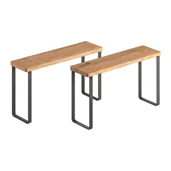 Mat črne/naravne lesene dodatne kuhinjske police v kompletu 2 ks 27x8 cm York – Metaltex