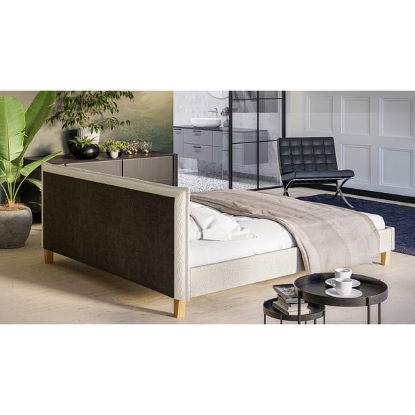 Kremno bela oblazinjena zakonska postelja z letvenim dnom 180x200 cm Tina – Ropez-image-3