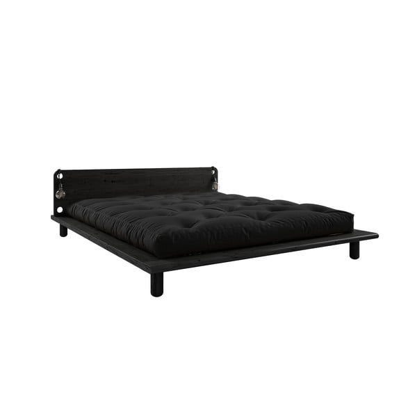 Črna zakonska postelja iz masivnega lesa z vzglavjem, svetilkami in črnim ležiščem Comfort Karup Design Peek, 140 x 200 cm