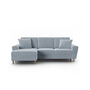 Svetlo modra žametna raztegljiva kotna sedežna garnitura s prostorom za shranjevanje (levi kot/z ležalnikom) Kyoto – Cosmopolitan Design