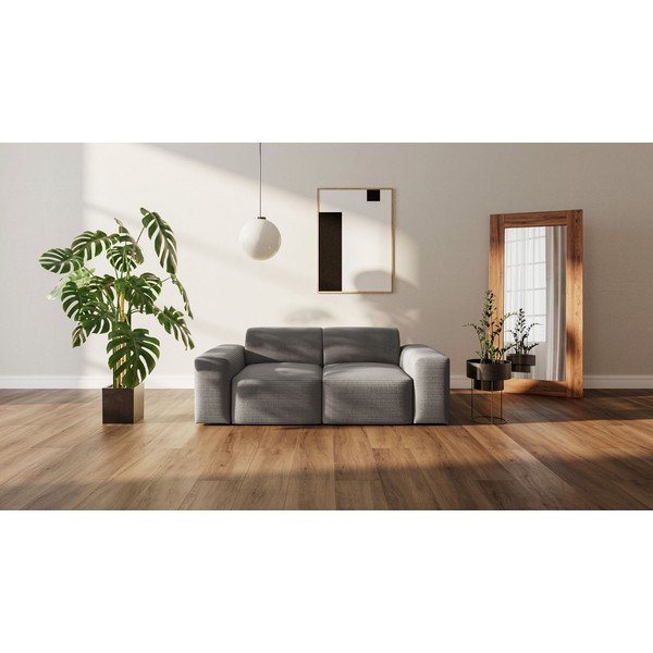 Siva sedežna garnitura iz rebrastega žameta 205 cm Fluvio – MESONICA-image-1
