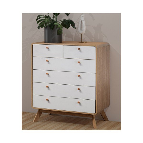 Bela visoka komoda v hrastovem dekorju 81x104 cm Caitlin – Støraa-image-1