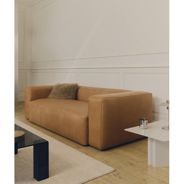 Rjava usnjena sedežna garnitura 240 cm Blok – Kave Home-image-1