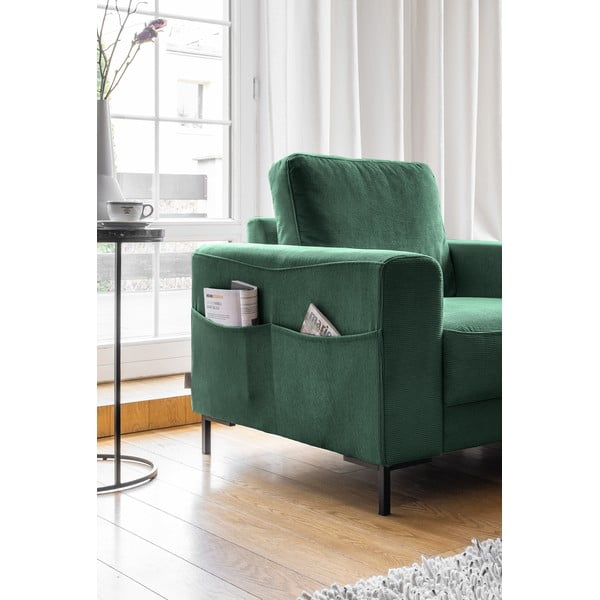 Temno zelen fotelj iz rebrastega žameta Lofty Lilly – Miuform-image-3