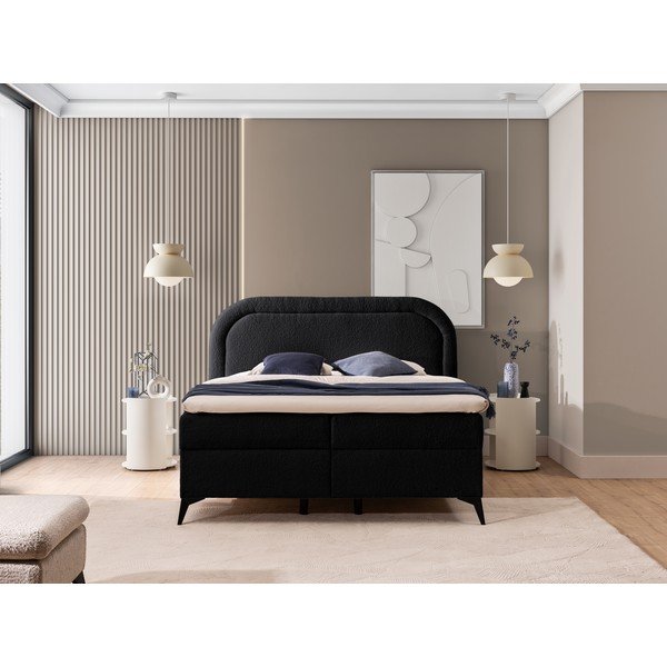 Črna boxspring postelja s prostorom za shranjevanje 160x200 cm Ornes – Ropez-image-1