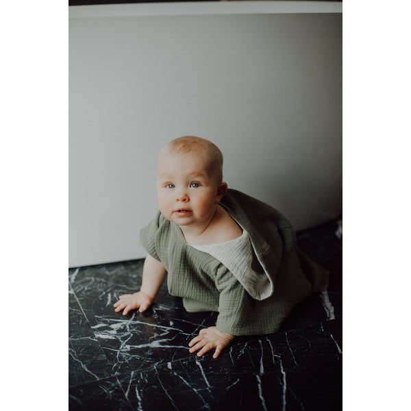 Kaki zelen otroški pončo iz muslina velikosti M – Malomi Kids-image-2