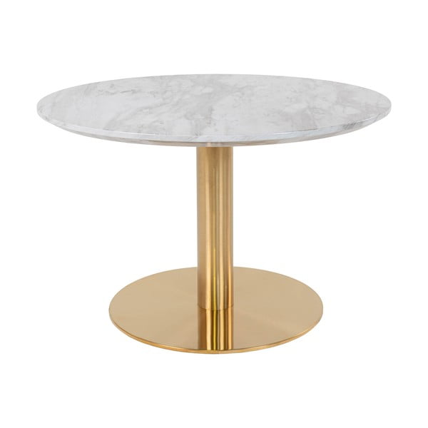 Bela/zlata okrogla mizica z mizno ploščo v marmornem dekorju 70x70 cm Bolzano – House Nordic