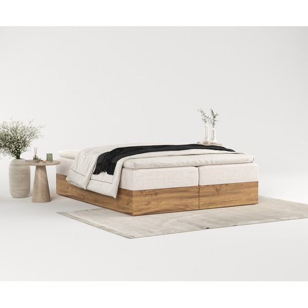 Boxspring postelja s prostorom za shranjevanje v bež in naravni barvi 140x200 cm Faro – Maison de Rêve-image-4