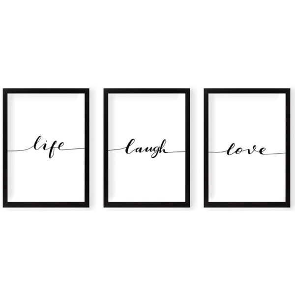 Slike v kompletu 3 ks 24x29 cm Life Laugh Love – Vavien Artwork