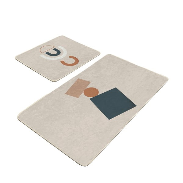 Bež žametne kopalniške preproge v kompletu 2 ks 60x100 cm Geometry Shapes – Mila Home
