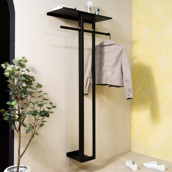 Črn jeklen stenski obešalnik s polico 70 cm Luno Large – Spinder Design-image-2