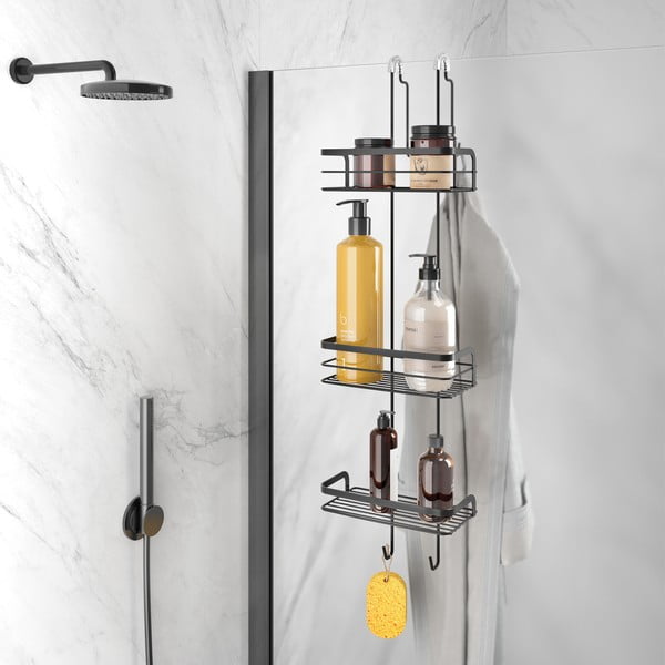 Mat črna jeklena viseča kopalniška polica Lava – Metaltex-image-1