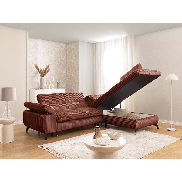 Kotna sedežna garnitura iz rebrastega žameta v barvi terakote (desni kot/v obliki črke L) Marbeya  – Ropez-image-4