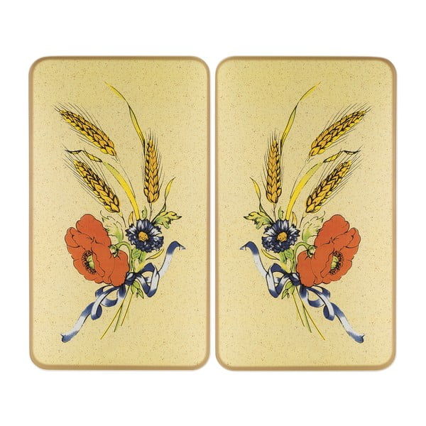 Plošča za štedilnik iz kaljenega stekla v kompletu 2 kos 52x30 cm Corn-Flowers - Maximex