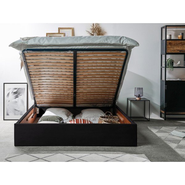 Temno siva oblazinjena zakonska postelja s prostorom za shranjevanje in letvenim dnom 160x200 cm Palmyre - Bobochic Paris-image-3